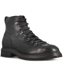 Anfibio In Pelle Colore Nero Con Allacciatura E Suola In Gomma Vibram