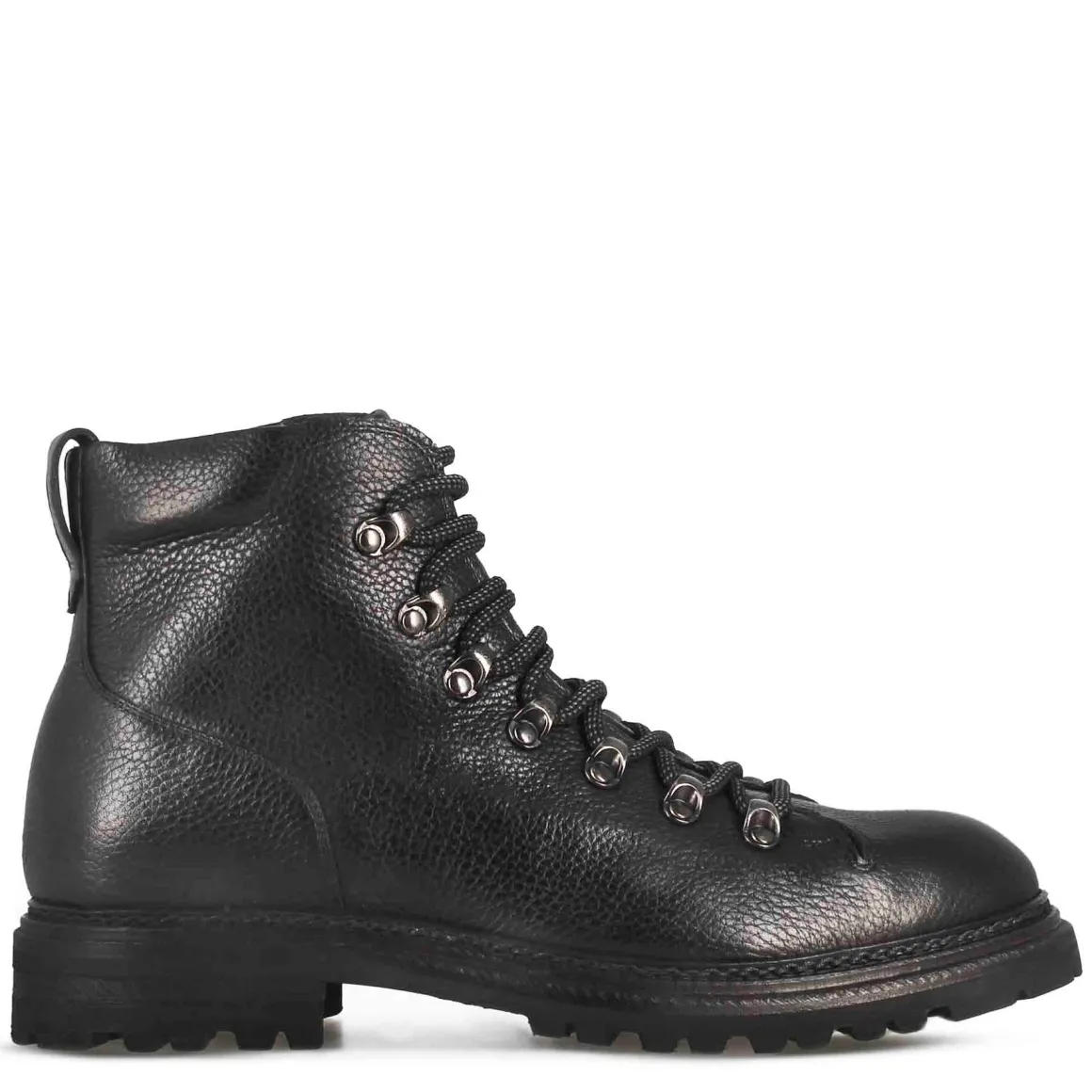 Anfibio In Pelle Colore Nero Con Allacciatura E Suola In Gomma Vibram
