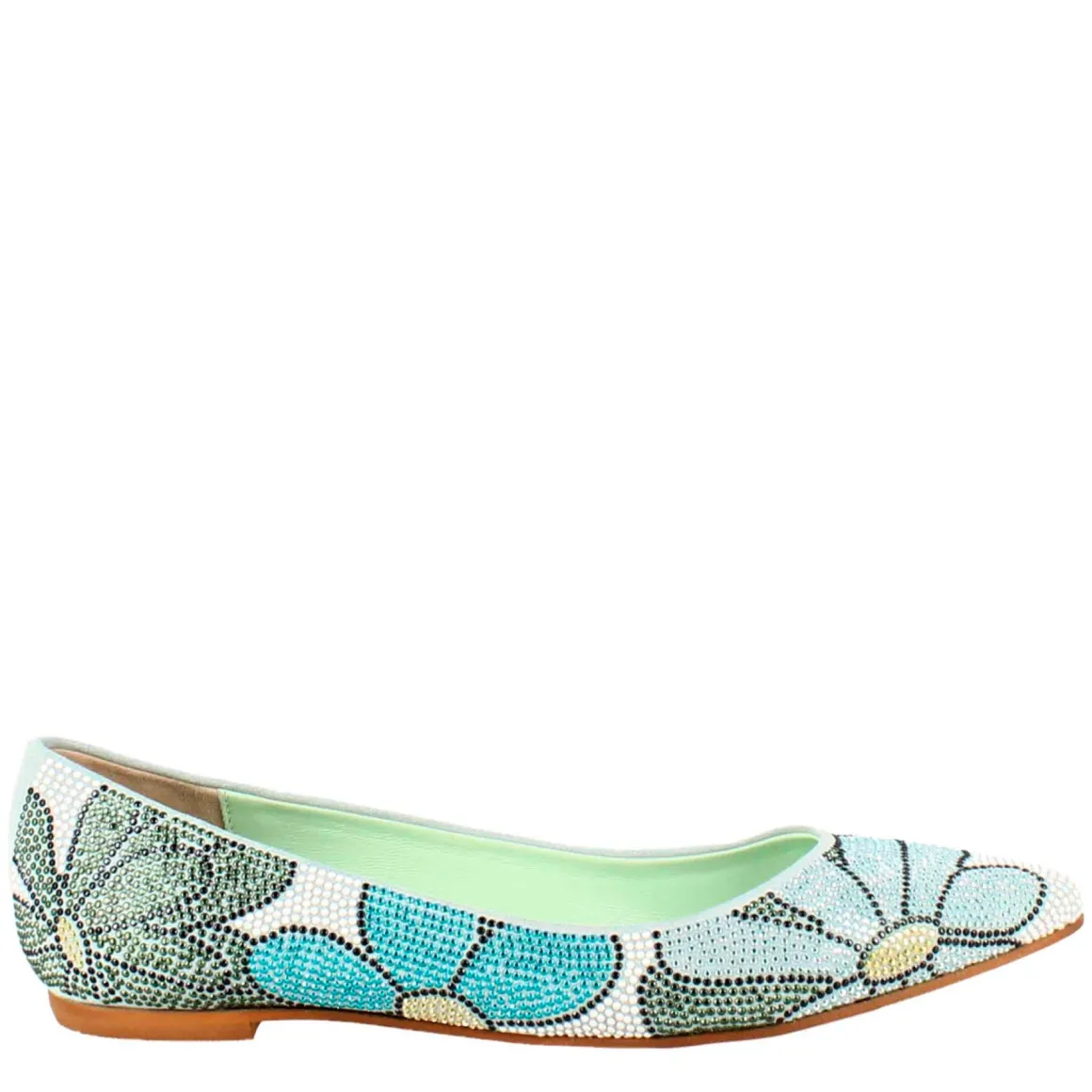 Ballerine Da Donna Celeste In Pelle Scamosciata Con Strass