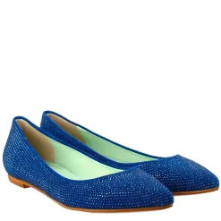 Ballerine Da Donna Color Celeste In Pelle Scamosciata Con Strass