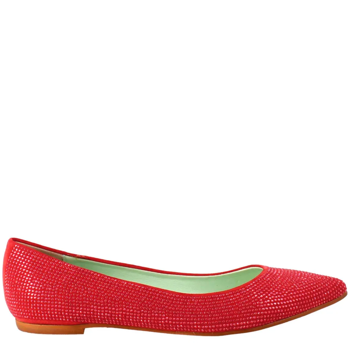 Ballerine Da Donna Color Rosso In Pelle Scamosciata Con Strass