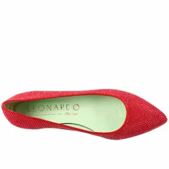 Ballerine Da Donna Color Rosso In Pelle Scamosciata Con Strass