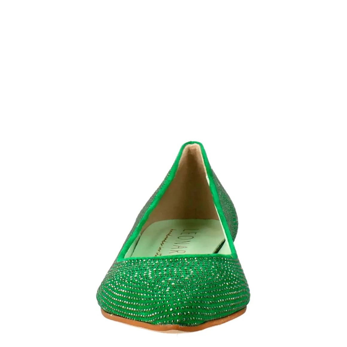Ballerine Da Donna Color Verde In Pelle Scamosciata Con Strass