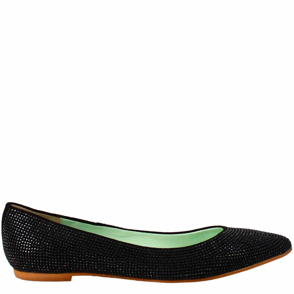Ballerine Da Donna Color Nero In Pelle Scamosciata Con Strass