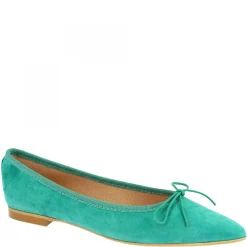 Ballerine Slip-on A Punta Da Donna Fatte A Mano In Pelle Di Camoscio Turchese