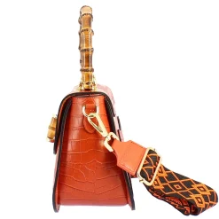 Borsa A Mano Artigianale Da Donna In Pelle Arancione Con Tracolla Rimovibile
