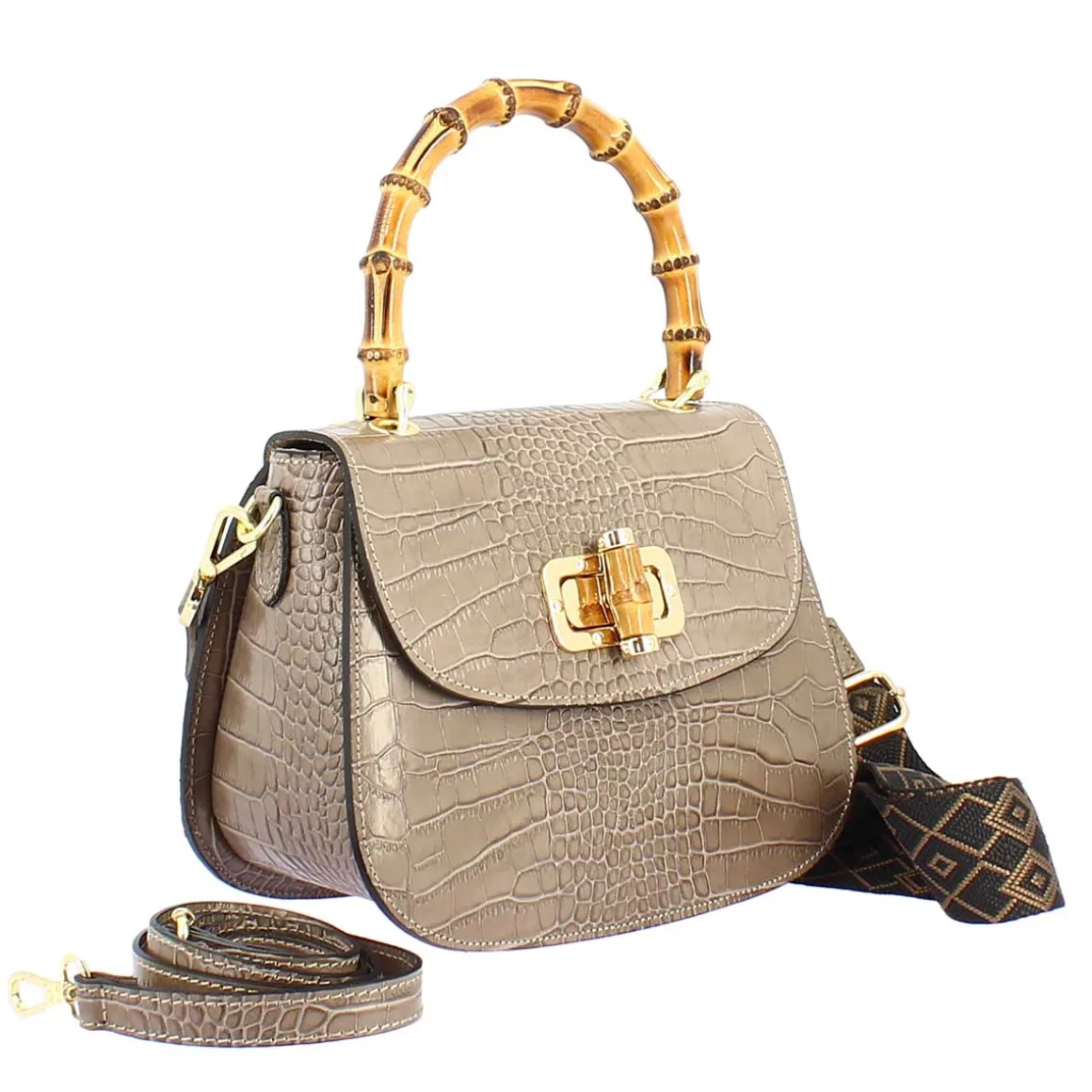 Borsa A Mano Artigianale Da Donna In Pelle Beige Con Tracolla Rimovibile