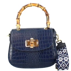 Borsa A Mano Artigianale Da Donna In Pelle Blu Con Tracolla Rimovibile