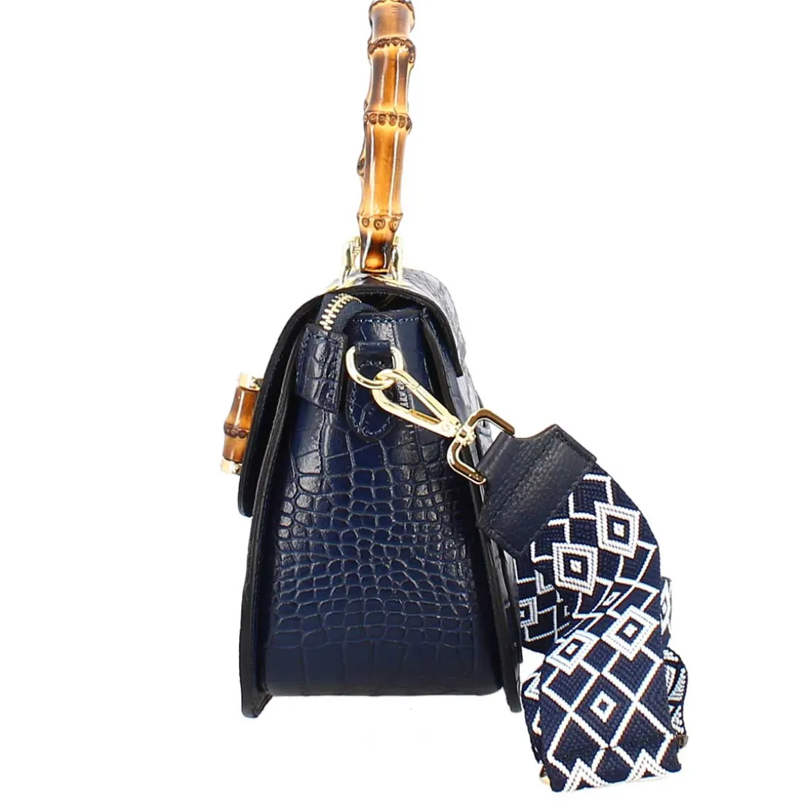 Borsa A Mano Artigianale Da Donna In Pelle Blu Con Tracolla Rimovibile