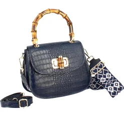 Borsa A Mano Artigianale Da Donna In Pelle Blu Con Tracolla Rimovibile
