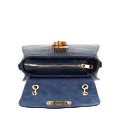 Borsa A Mano Artigianale Da Donna In Pelle Blu Con Tracolla Rimovibile