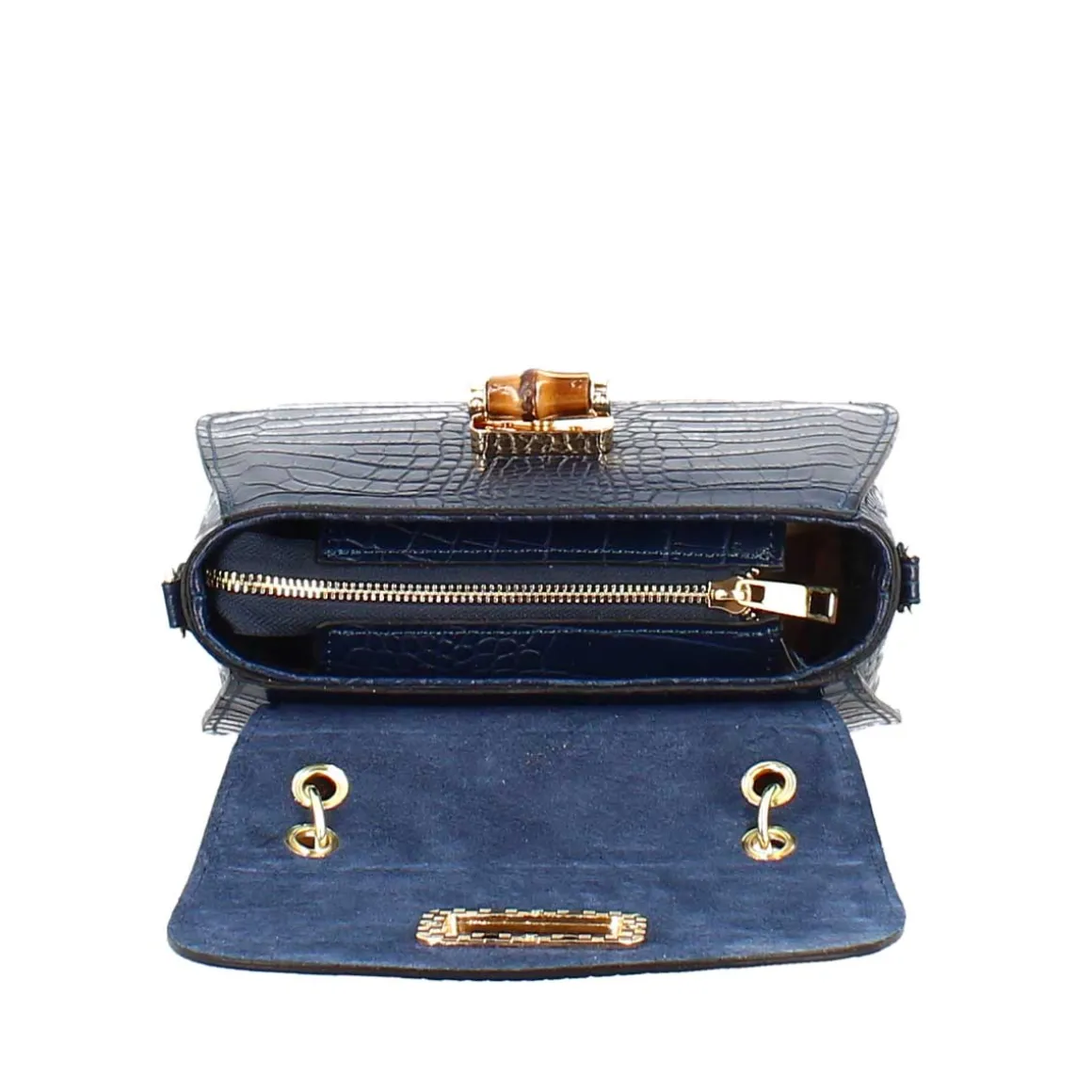Borsa A Mano Artigianale Da Donna In Pelle Blu Con Tracolla Rimovibile