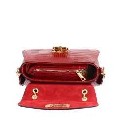 Borsa A Mano Artigianale Da Donna In Pelle Bordeaux Con Tracolla Rimovibile