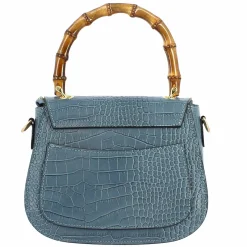 Borsa A Mano Artigianale Da Donna In Pelle Celeste Con Tracolla Rimovibile