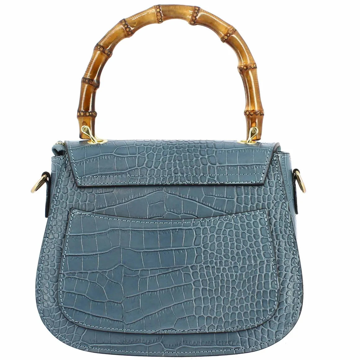 Borsa A Mano Artigianale Da Donna In Pelle Celeste Con Tracolla Rimovibile