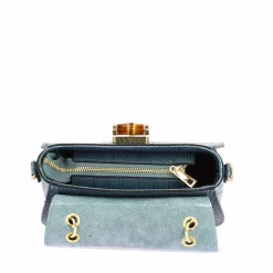 Borsa A Mano Artigianale Da Donna In Pelle Celeste Con Tracolla Rimovibile
