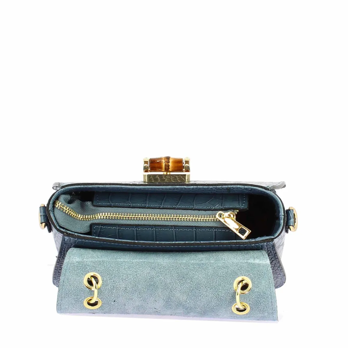 Borsa A Mano Artigianale Da Donna In Pelle Celeste Con Tracolla Rimovibile