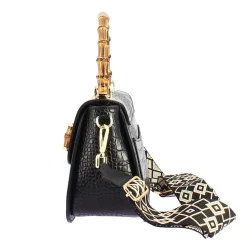 Borsa A Mano Artigianale Da Donna In Pelle Nera Con Tracolla Rimovibile