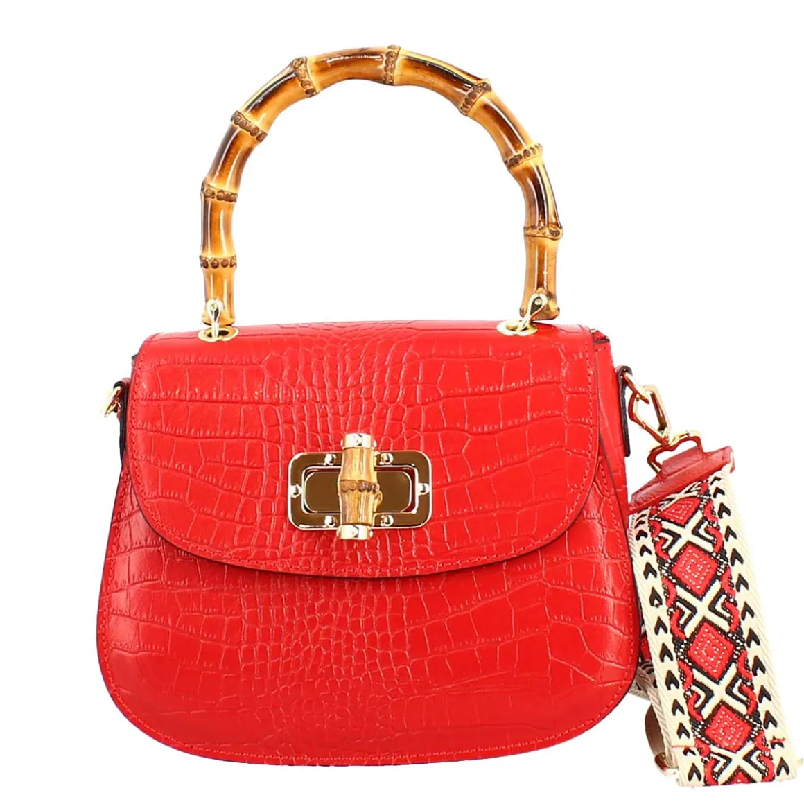 Borsa A Mano Artigianale Da Donna In Pelle Rossa Con Tracolla Rimovibile