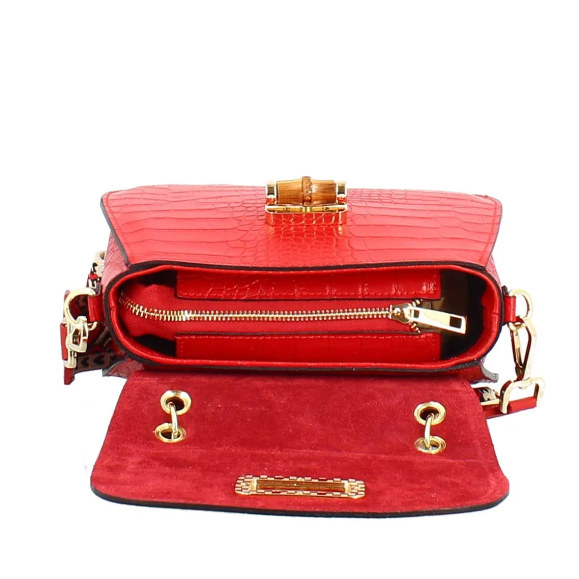 Borsa A Mano Artigianale Da Donna In Pelle Rossa Con Tracolla Rimovibile