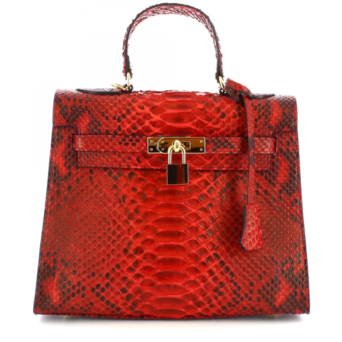 Borsa A Mano Con Tracolla Da Donna Artigianale In Pelle Di Pitone Rossa