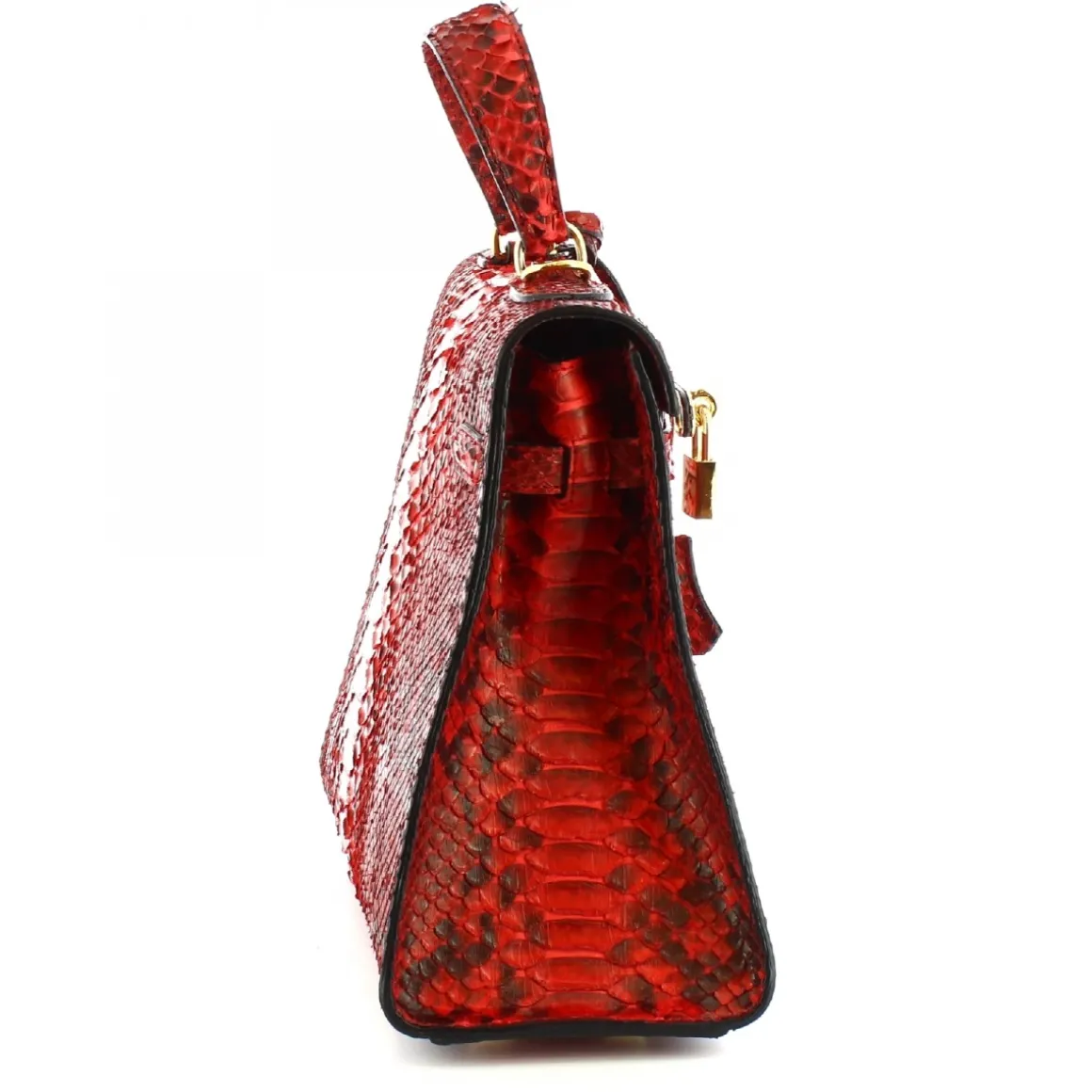 Borsa A Mano Con Tracolla Da Donna Artigianale In Pelle Di Pitone Rossa