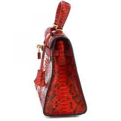 Borsa A Mano Con Tracolla Da Donna Artigianale In Pelle Di Pitone Rossa