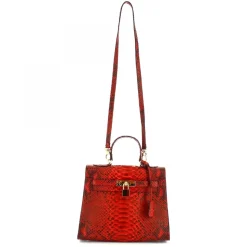 Borsa A Mano Con Tracolla Da Donna Artigianale In Pelle Di Pitone Rossa