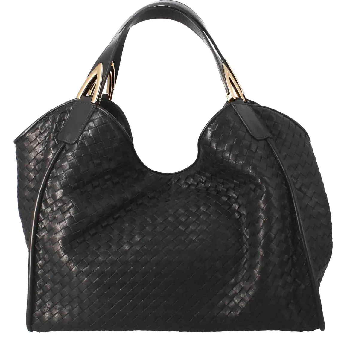 Borsa A Mano Da Donna Artigianale In Pelle Intrecciata Colore Nero