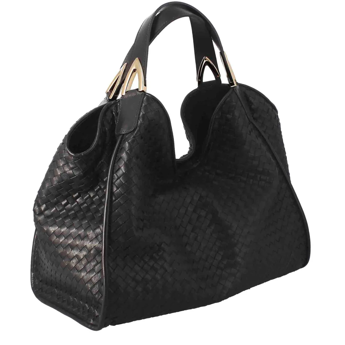 Borsa A Mano Da Donna Artigianale In Pelle Intrecciata Colore Nero
