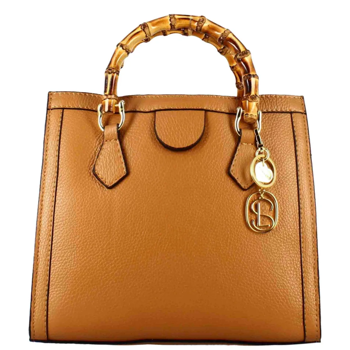 Borsa Bamboo Da Donna In Pelle Colore Marrone Con Manici In Legno E Tracolla