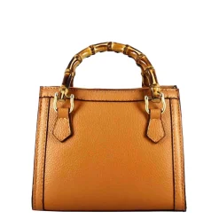 Borsa Bamboo Da Donna In Pelle Colore Marrone Con Manici In Legno E Tracolla