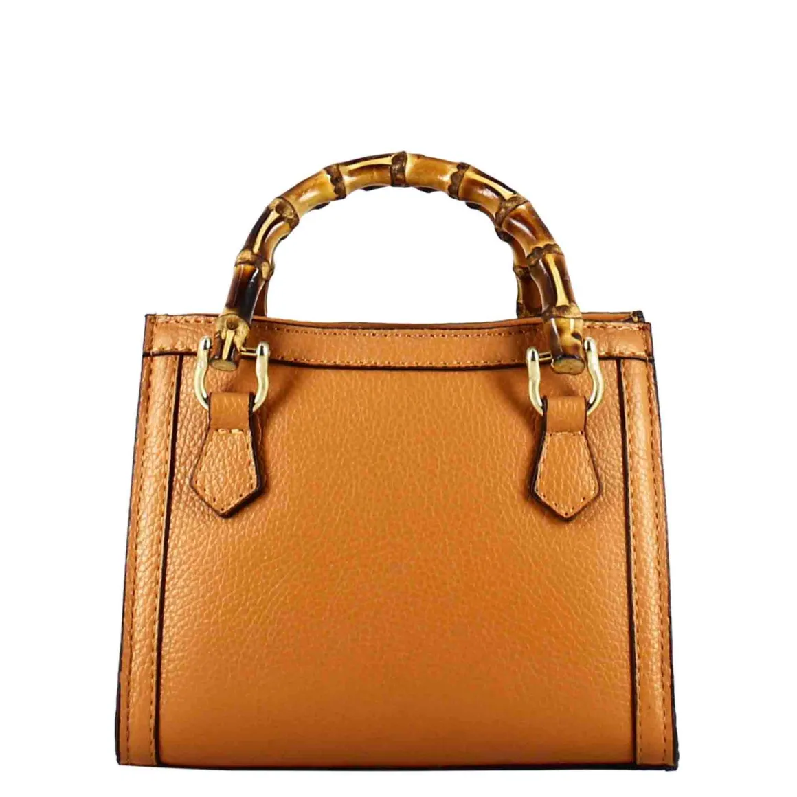 Borsa Bamboo Da Donna In Pelle Colore Marrone Con Manici In Legno E Tracolla