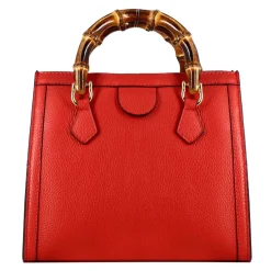 Borsa Bamboo Da Donna In Pelle Colore Rosso Con Manici In Legno E Tracolla