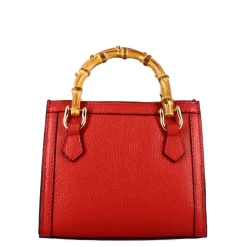 Borsa Bamboo Da Donna In Pelle Colore Rosso Con Manici In Legno E Tracolla