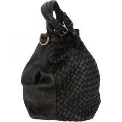 Borsa Da Donna Petrarca Fatta A Mano In Pelle Intrecciata Nera Con Tracolla