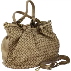 Borsa Da Donna Petrarca Fatta A Mano In Pelle Intrecciata Taupe Con Tracolla