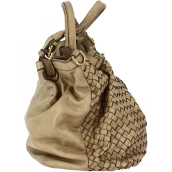 Borsa Da Donna Petrarca Fatta A Mano In Pelle Intrecciata Taupe Con Tracolla