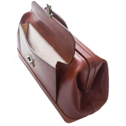 Borsa Medico In Pelle Pieno Fiore Con Cerniera In Metallo E Tasca Frontale