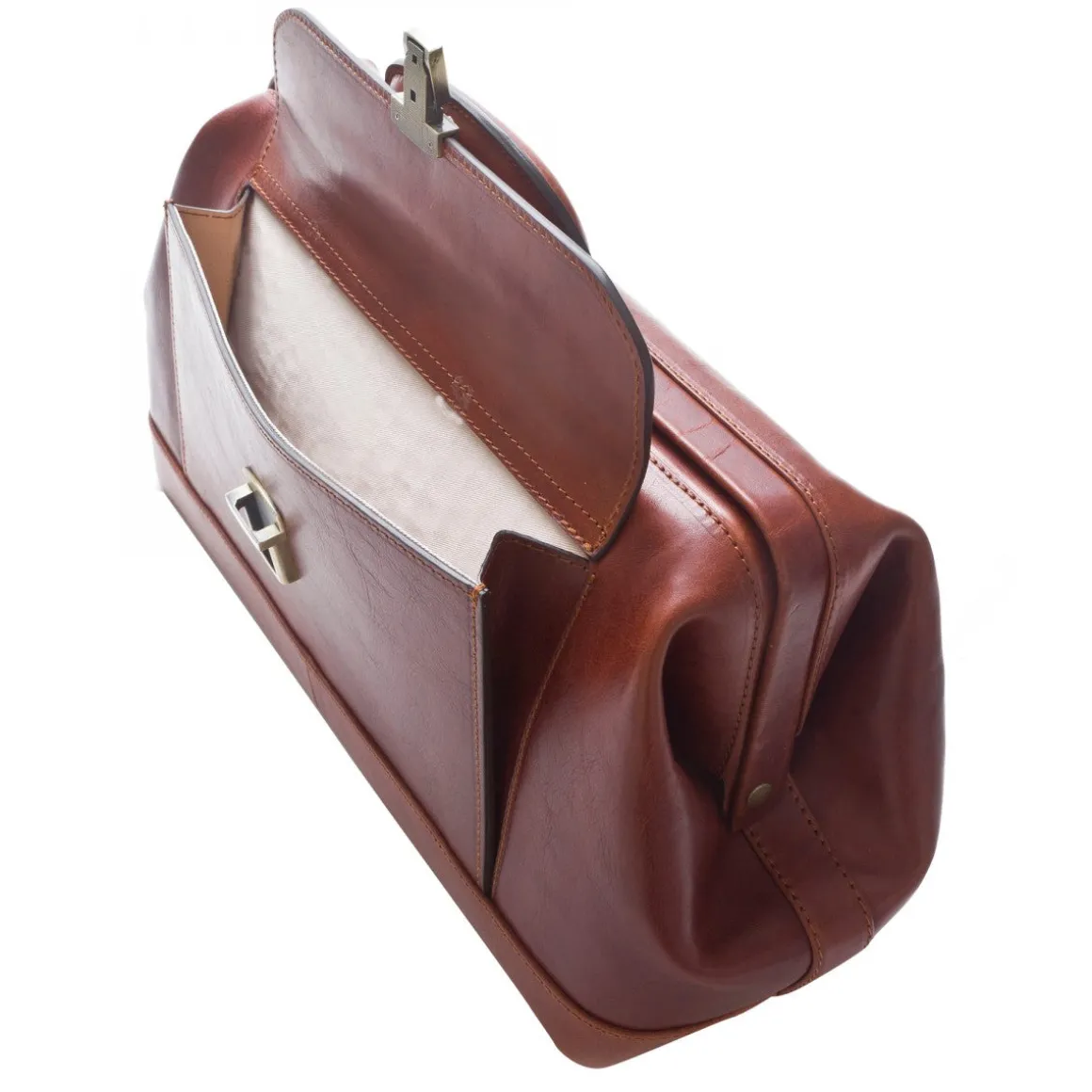 Borsa Medico In Pelle Pieno Fiore Con Cerniera In Metallo E Tasca Frontale