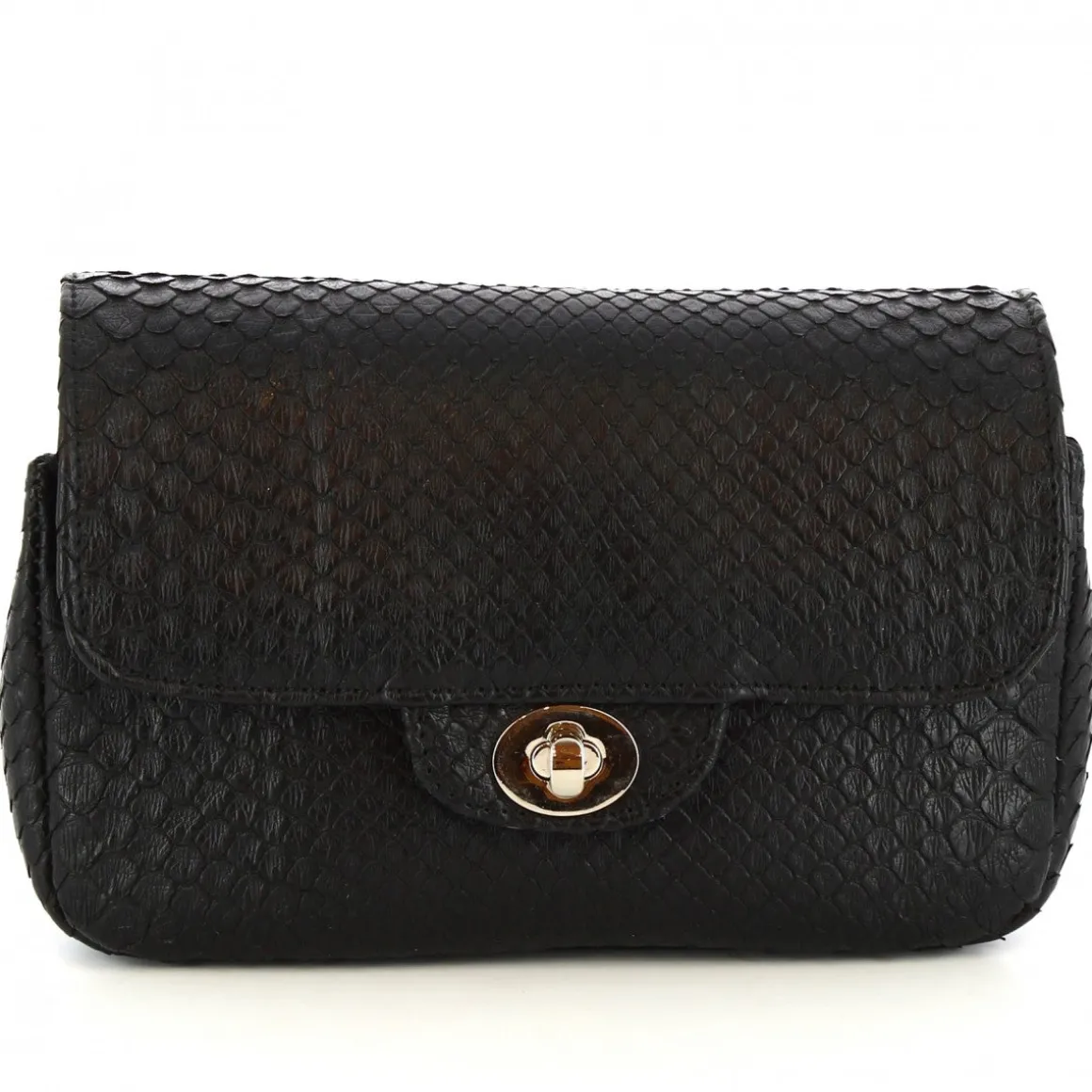 Borsa Pochette Con Tracolla Da Donna Fatta A Mano In Pelle Di Pitone Nera