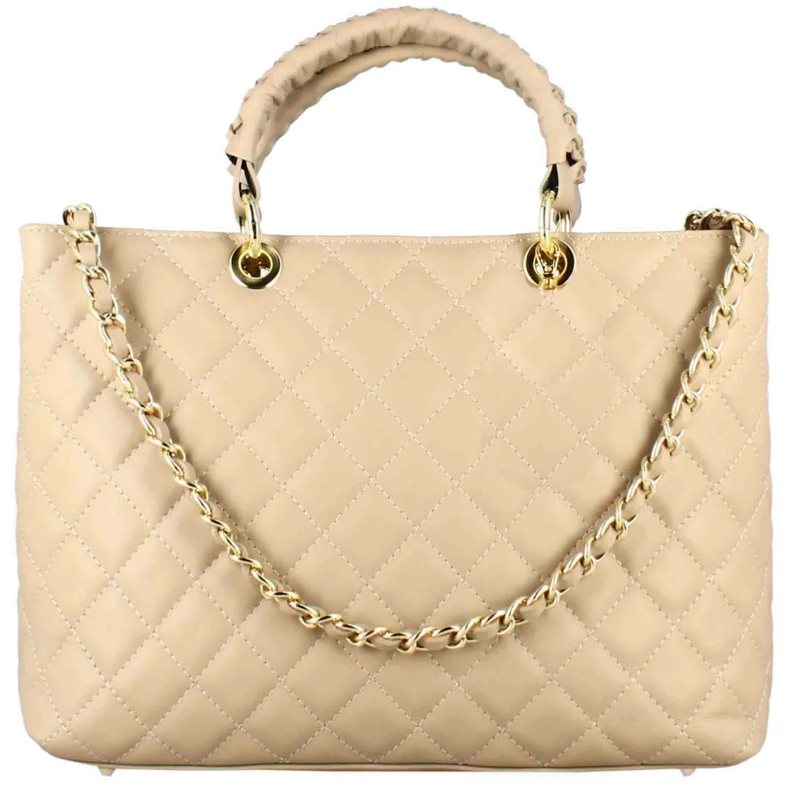 Borsa Shopper Vanity Con Tracolla In Pelle Trapuntata Colore Beige