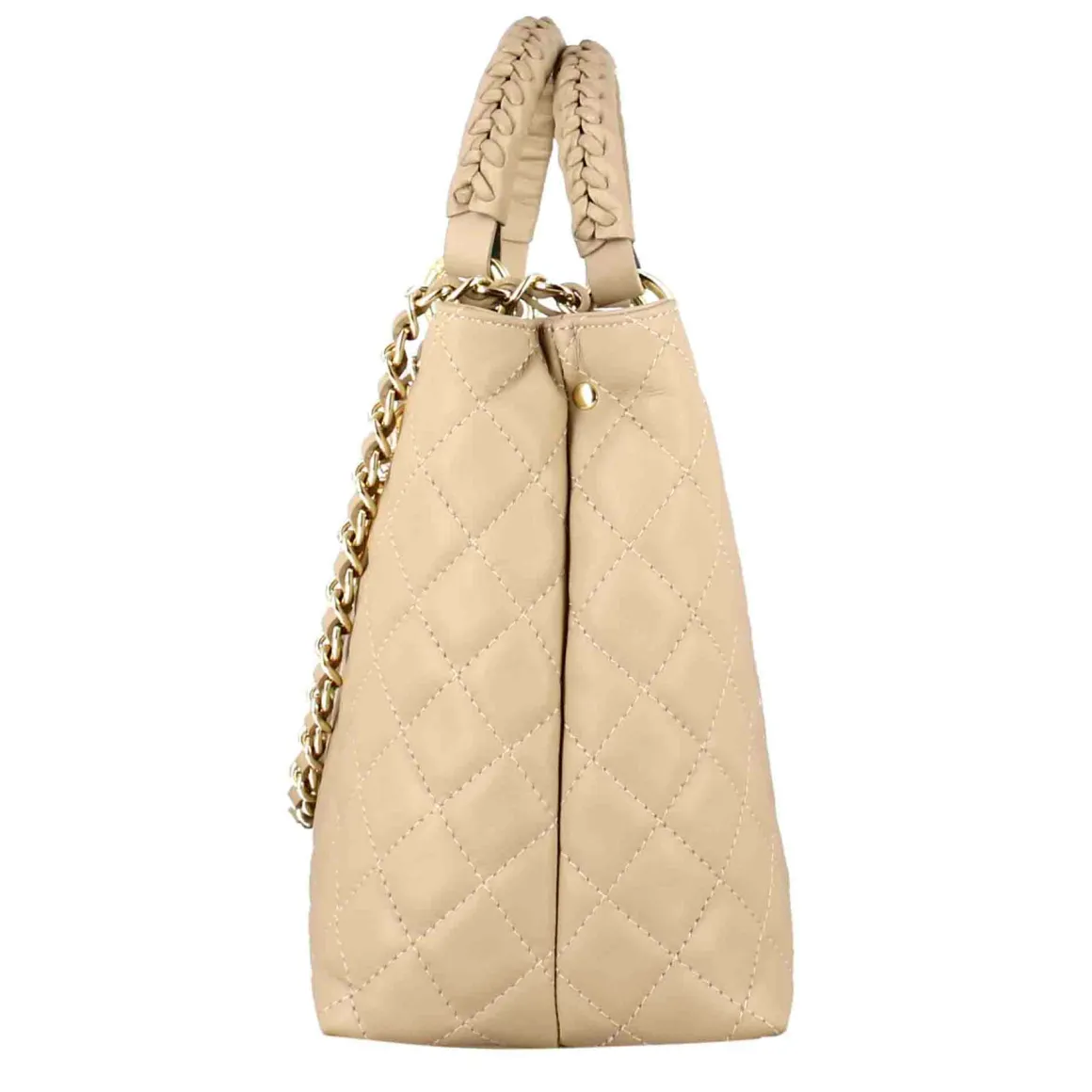 Borsa Shopper Vanity Con Tracolla In Pelle Trapuntata Colore Beige