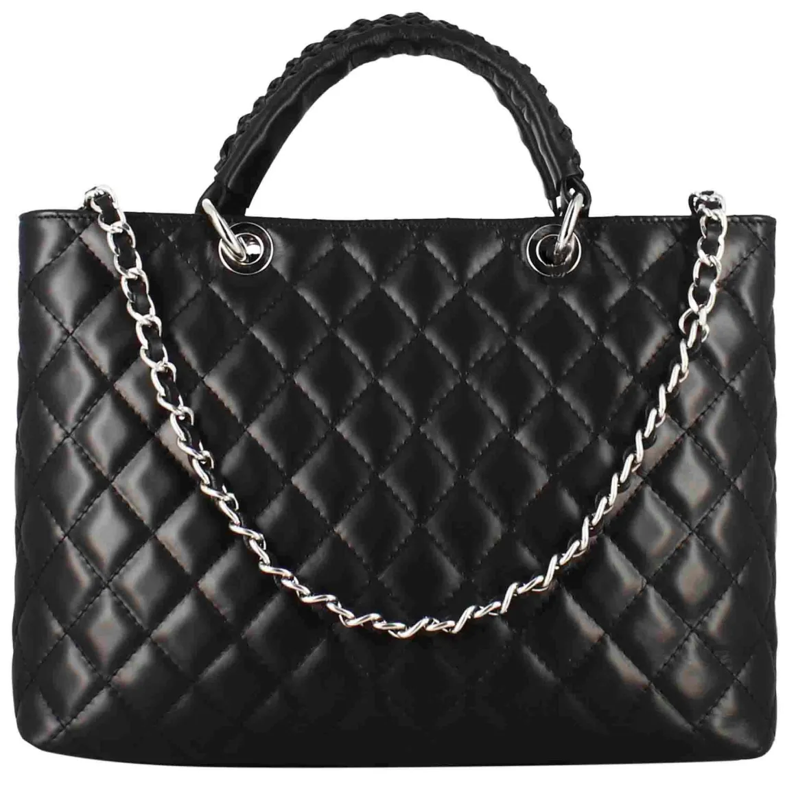 Borsa Shopper Vanity Con Tracolla In Pelle Trapuntata Colore Nero