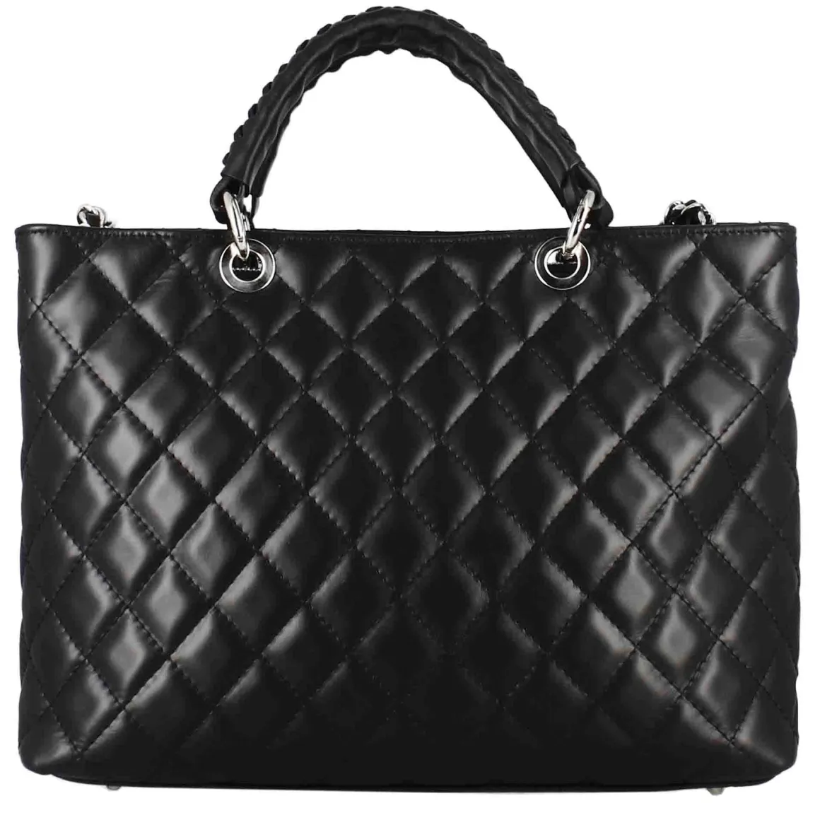 Borsa Shopper Vanity Con Tracolla In Pelle Trapuntata Colore Nero