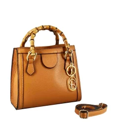 Borsetta Mini Bamboo Da Donna In Pelle Colore Marrone Con Manici In Legno E Tracolla
