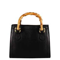Borsetta Mini Bamboo Da Donna In Pelle Colore Nero Con Manici In Legno E Tracolla