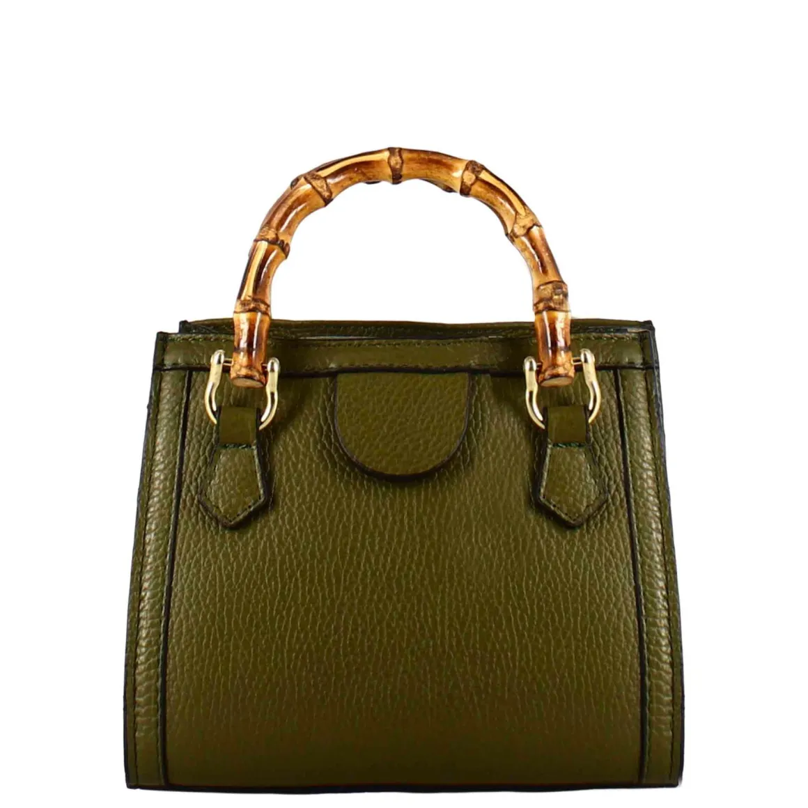 Borsetta Mini Bamboo Da Donna In Pelle Colore Verde Con Manici In Legno E Tracolla