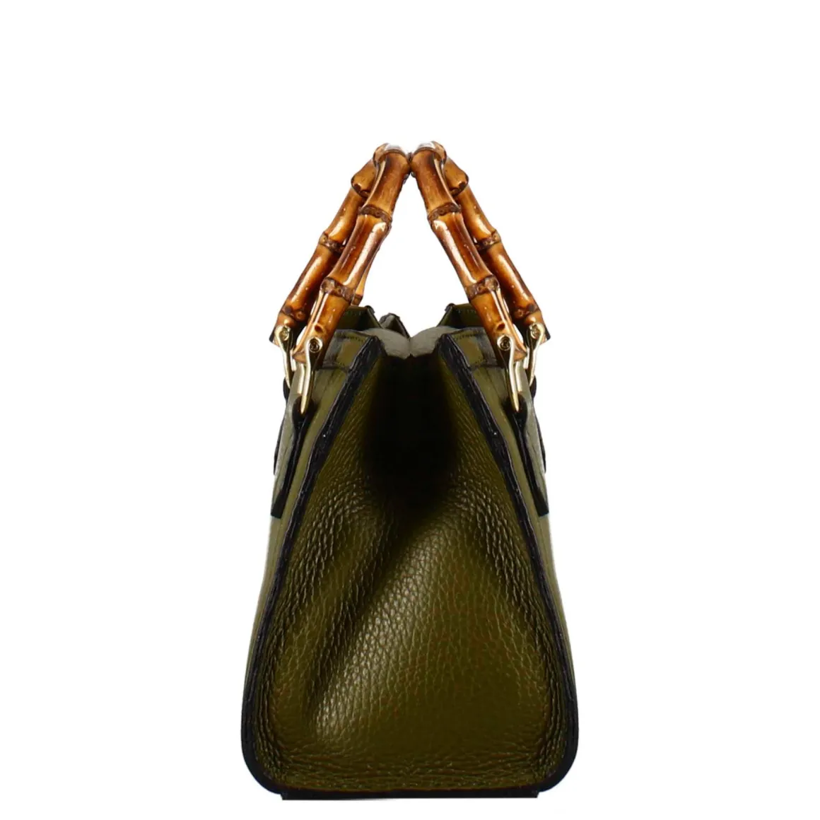 Borsetta Mini Bamboo Da Donna In Pelle Colore Verde Con Manici In Legno E Tracolla