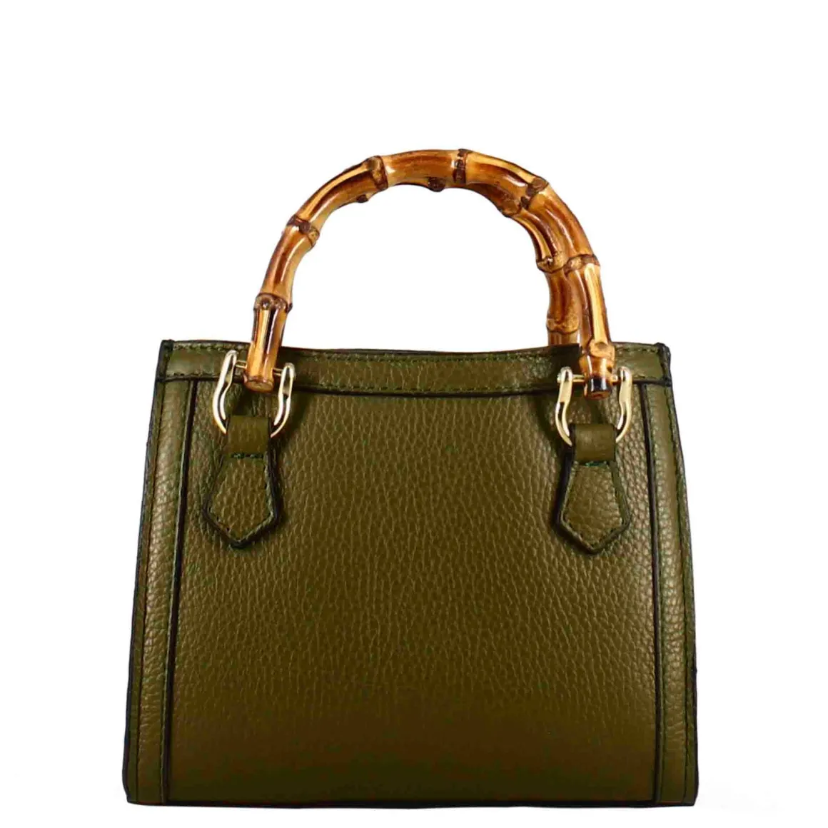 Borsetta Mini Bamboo Da Donna In Pelle Colore Verde Con Manici In Legno E Tracolla